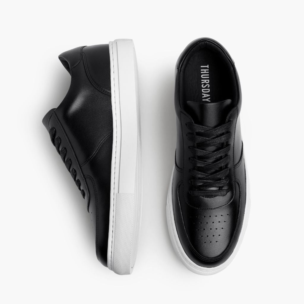 Court Zwart Leren sneakers voor Heren - Versterkte hielkap & precisie dubbele stiksels