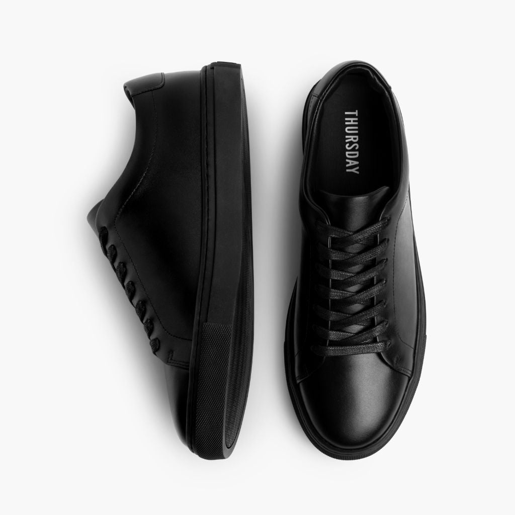 Encore Jet Black Leather Sneakers - Versterkte hielkap & precisie dubbele stiksels