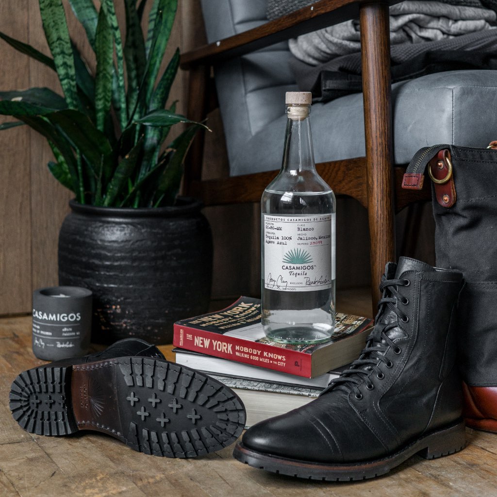 Styled Fit Perspective of Casa Moto Black Leather Boots on Model - Natural Daylight Drape
