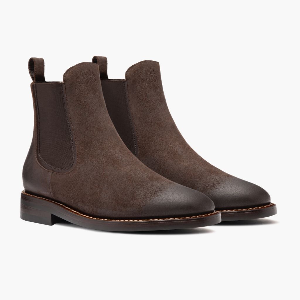 Duke Chocolate Suede Leren laarzen voor Heren in Chocolate Goatskin Suede - Zijaanzicht | Online kopen