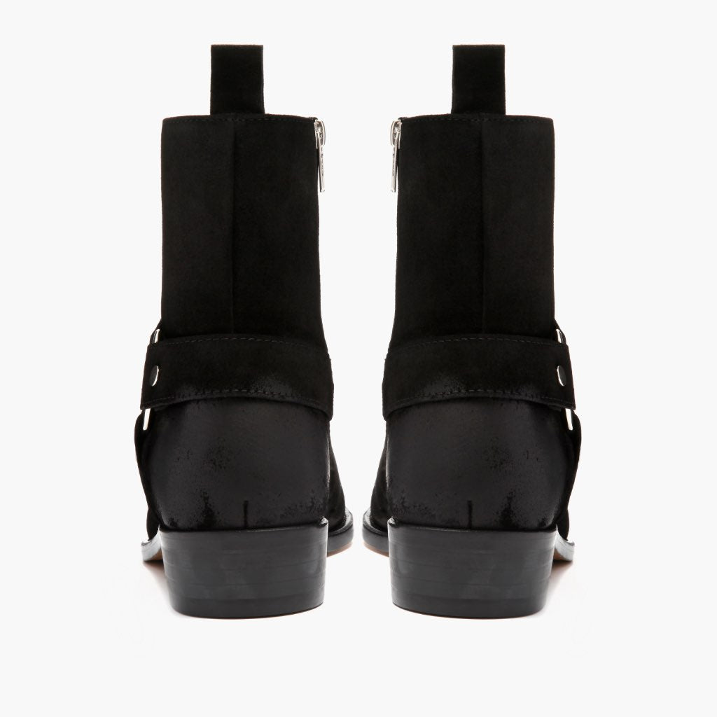 High-Traction Rubber Outsole & Lug Tread Pattern on Harness Zwart Suede Leren laarzen voor Heren