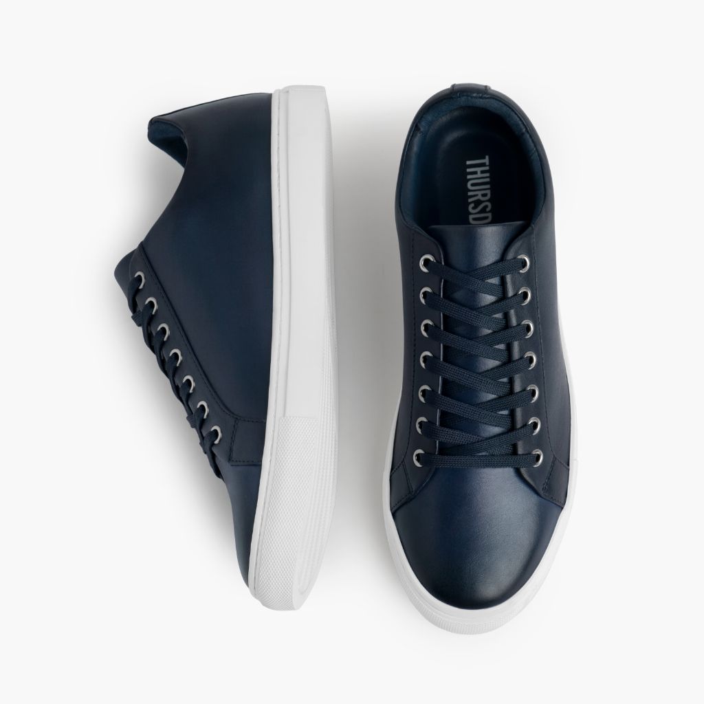 Premier Low Top Deep Blauw Leren sneakers voor Heren For Men - Versterkte hielkap & precisie dubbele stiksels