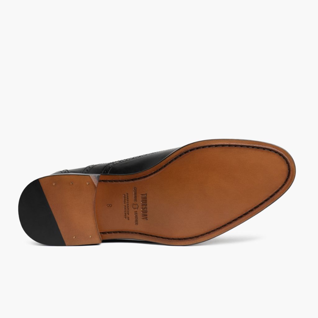 Detailopname of Classic Collar & Heavy-Duty Zipper Hardware on Aviator Zwart Leren loafers voor Heren