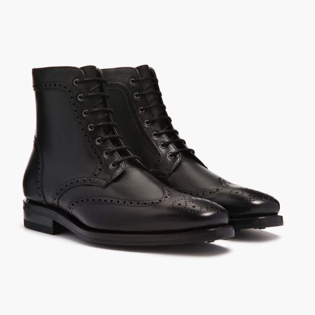 Wingtip Zwart Leren laarzen voor Heren For Men in zwart rundleer - Zijaanzicht | Online kopen