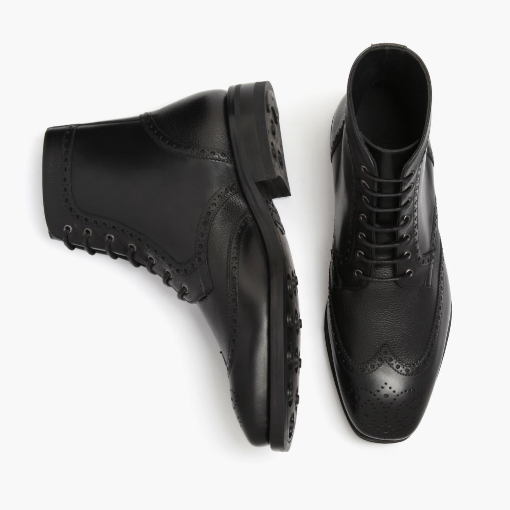 Wingtip Zwart Leren laarzen voor Heren For Men - Versterkte hielkap & precisie dubbele stiksels