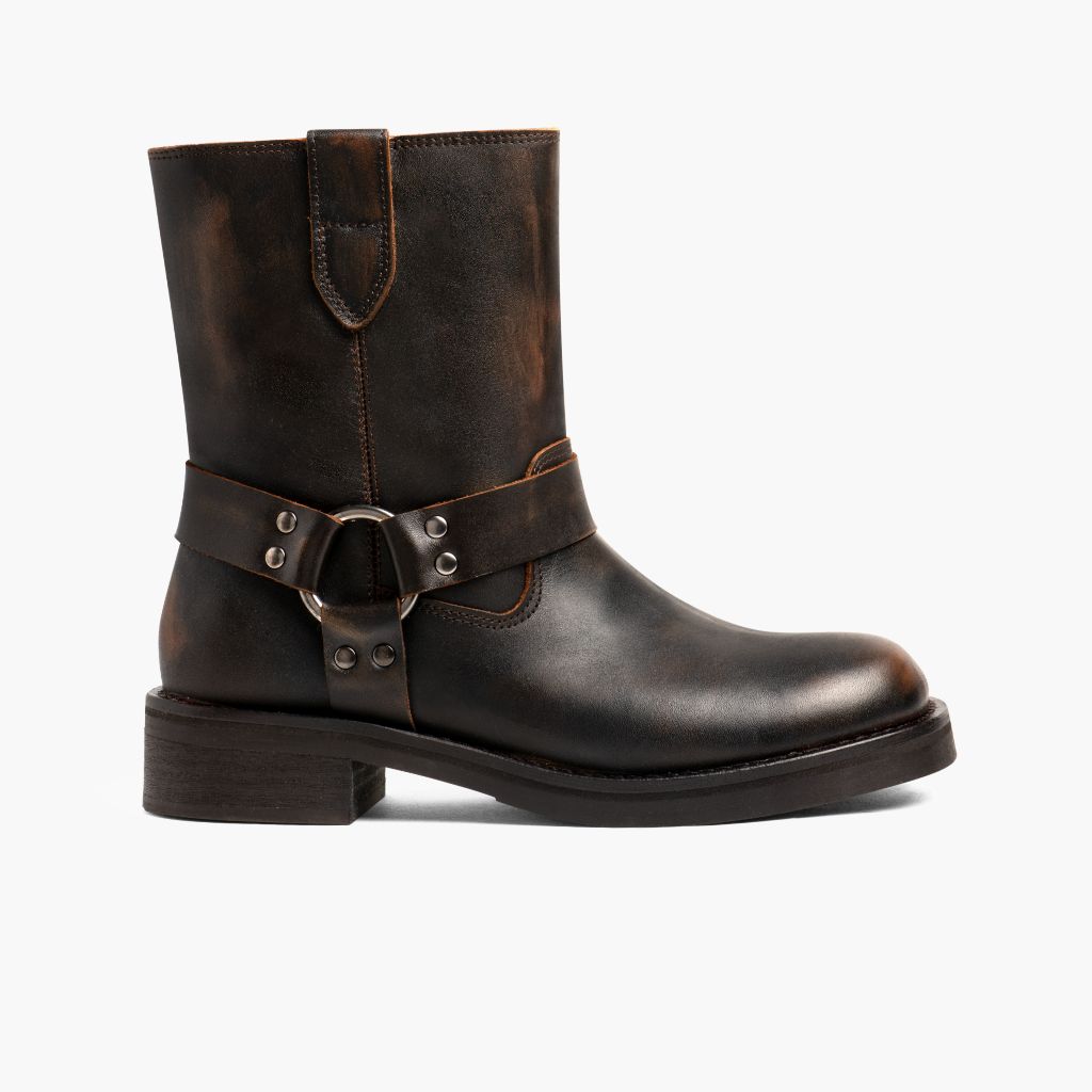Outlaw Vintage Bruin Leren laarzen voor Dames in Vintage Brown Full-Grain Leather - Zijaanzicht | Online kopen