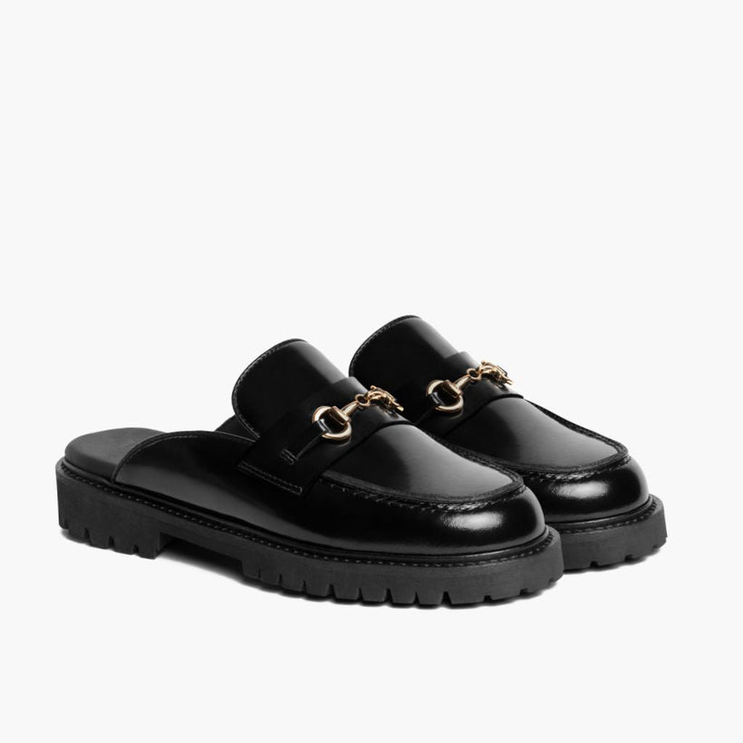 Penny Mule Zwart & Gold Leather Loafers voor Dames