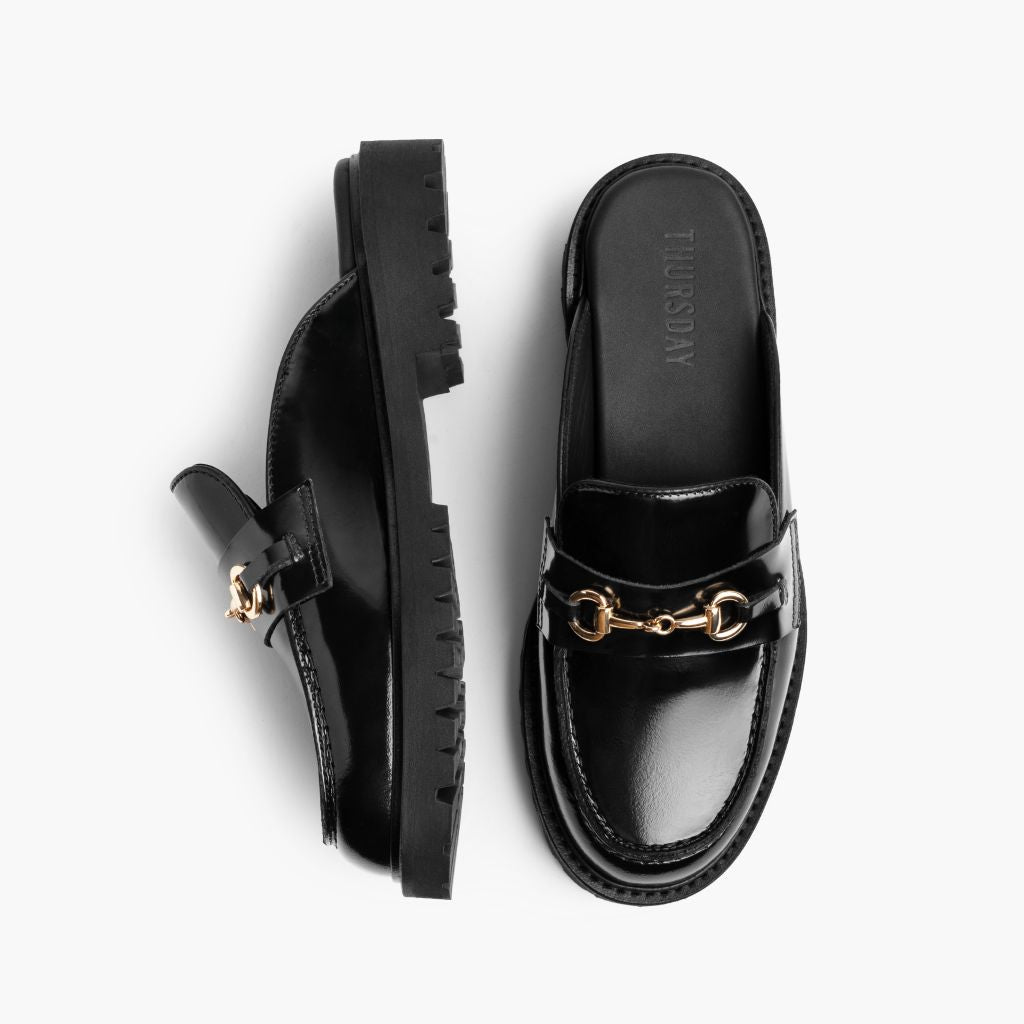 Penny Mule Zwart & Gold Leren loafers voor Dames - Versterkte hielkap & precisie dubbele stiksels