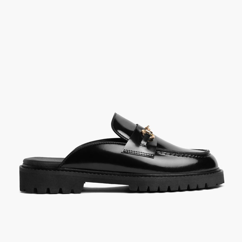 Penny Mule Zwart & Gold Leather Loafers voor Dames