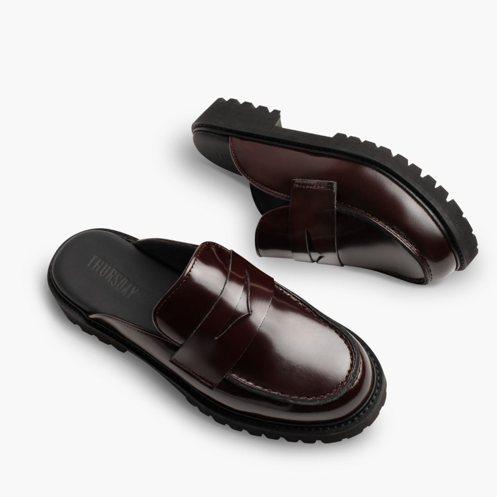 High-Traction Rubber Outsole & Lug Tread Pattern on Penny Mule Bordeauxrood Leren laarzen voor Dames