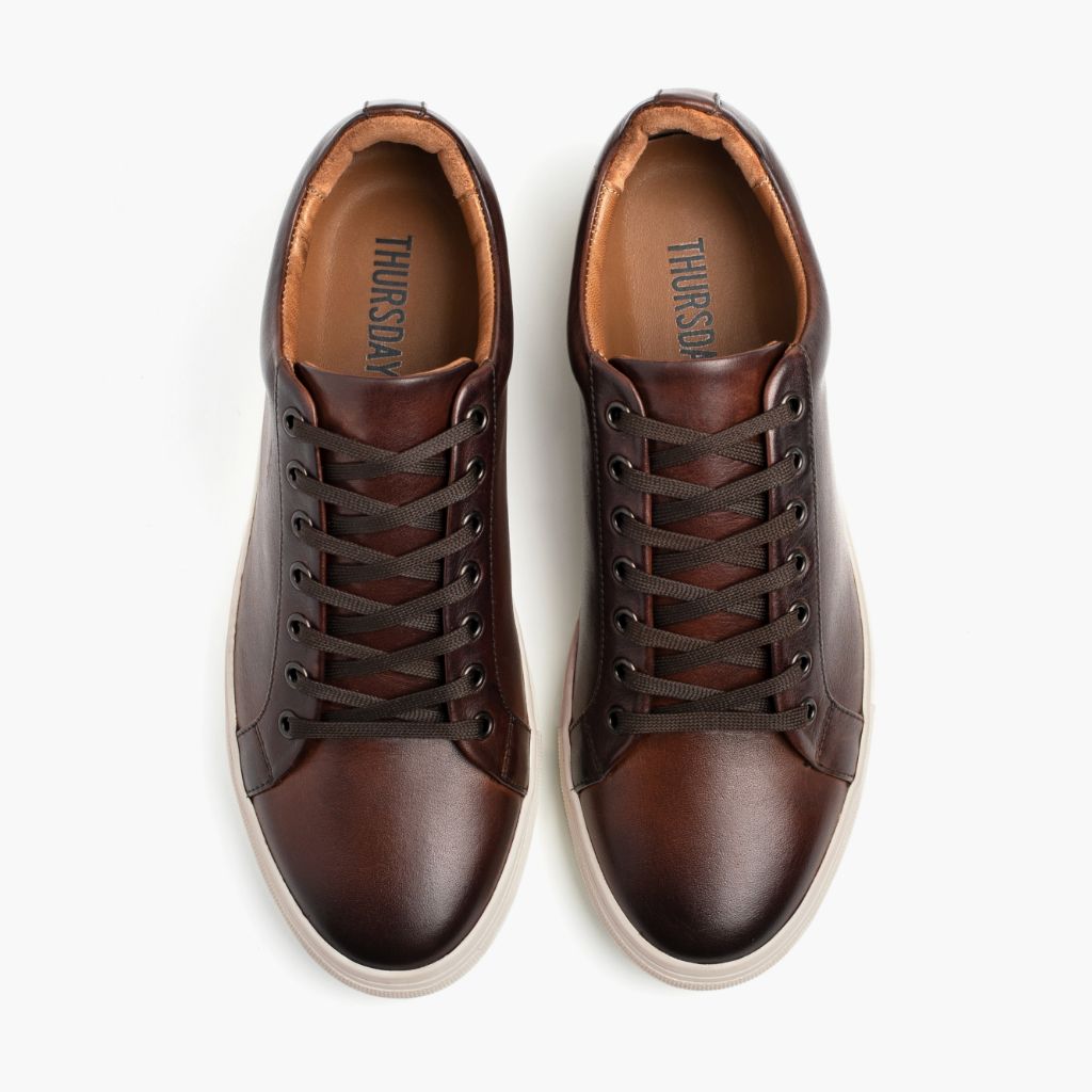 Premier Low Top Coffee Leren sneakers voor Heren For Men - Versterkte hielkap & precisie dubbele stiksels