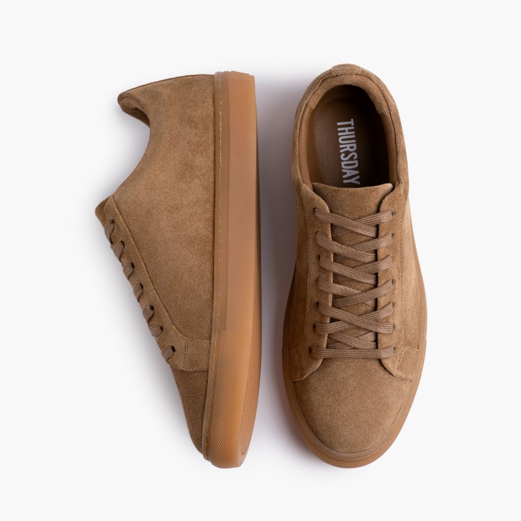 Premier Low Top Camel Leren sneakers voor Dames - Versterkte hielkap & precisie dubbele stiksels