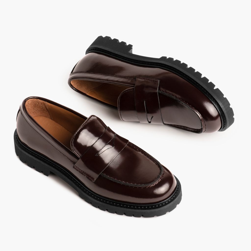 High-Traction Rubber Outsole & Lug Tread Pattern on Penny Bordeauxrood Leren laarzen voor Dames