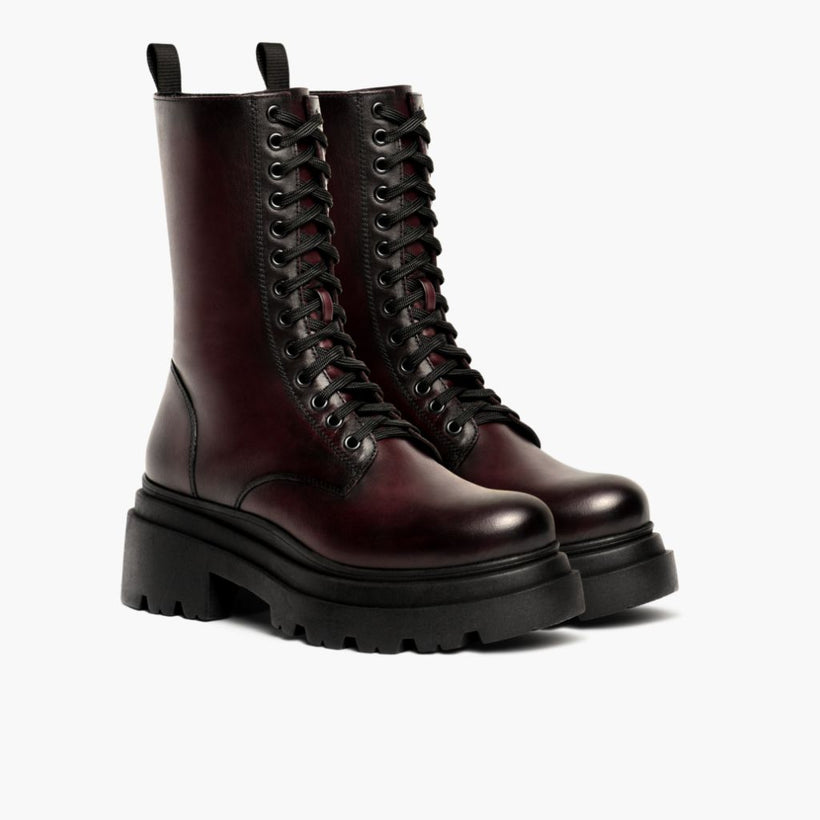 Fatale Zwart Cherry Leren laarzen voor Dames