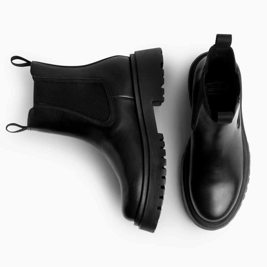 High-Traction Rubber Outsole & Lug Tread Pattern on Legend Platform Zwart Leren laarzen voor Dames