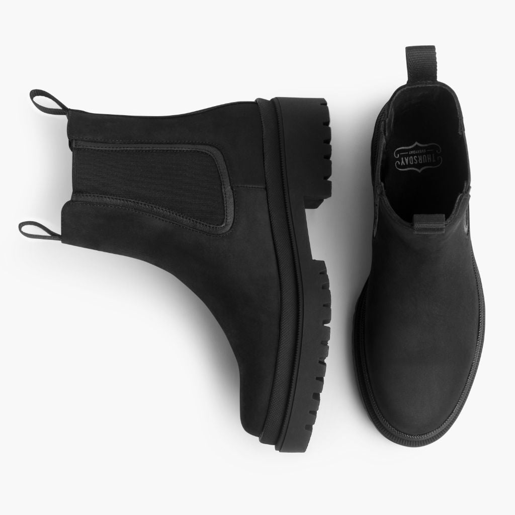 High-Traction Rubber Outsole & Lug Tread Pattern on Legend Platform Zwart Matte Leren laarzen voor Dames