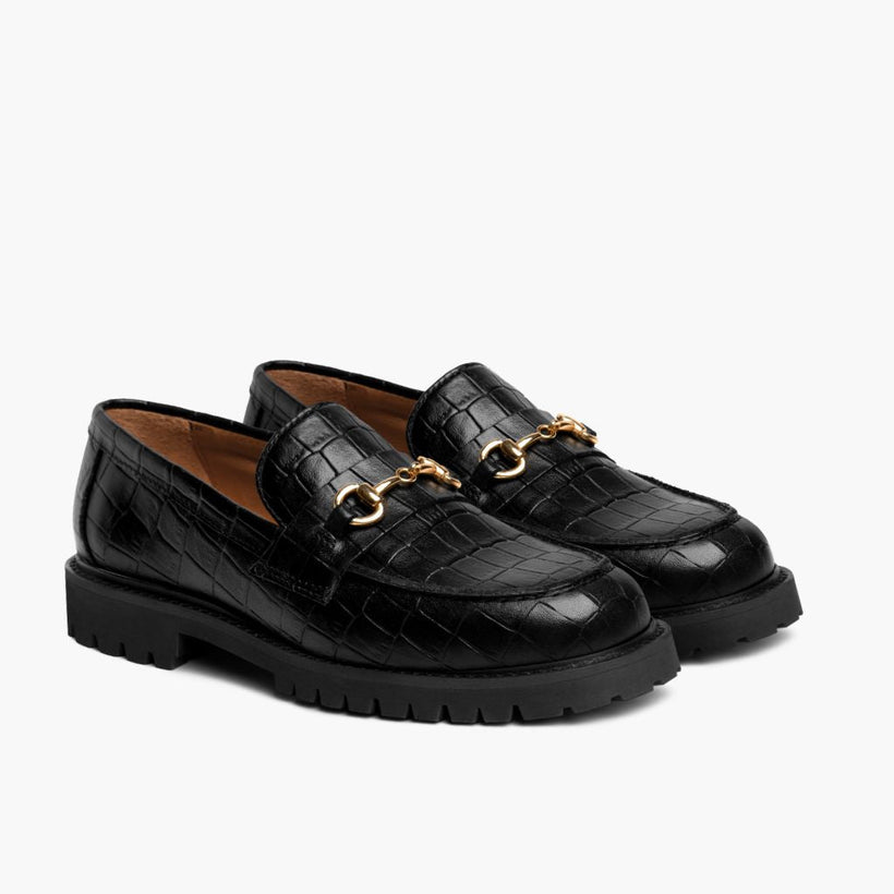 Penny Zwart & Gold Croco Leather Loafers voor Dames
