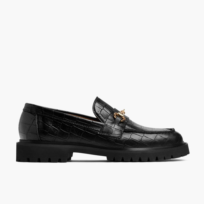 Penny Zwart & Gold Croco Leather Loafers voor Dames