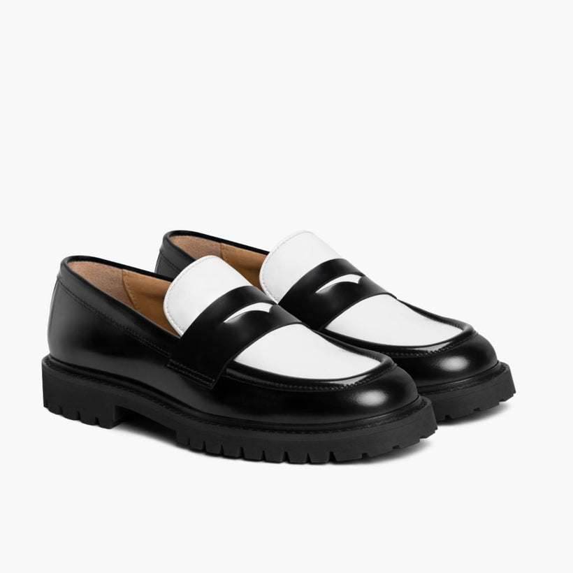 Penny Zwart & White Leather Loafers voor Dames