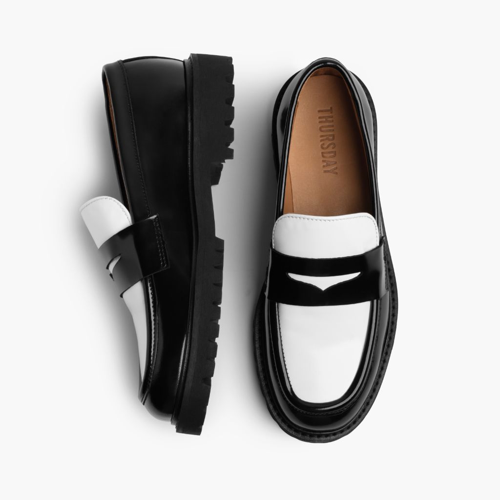 Penny Zwart & White Leren loafers voor Dames - Versterkte hielkap & precisie dubbele stiksels