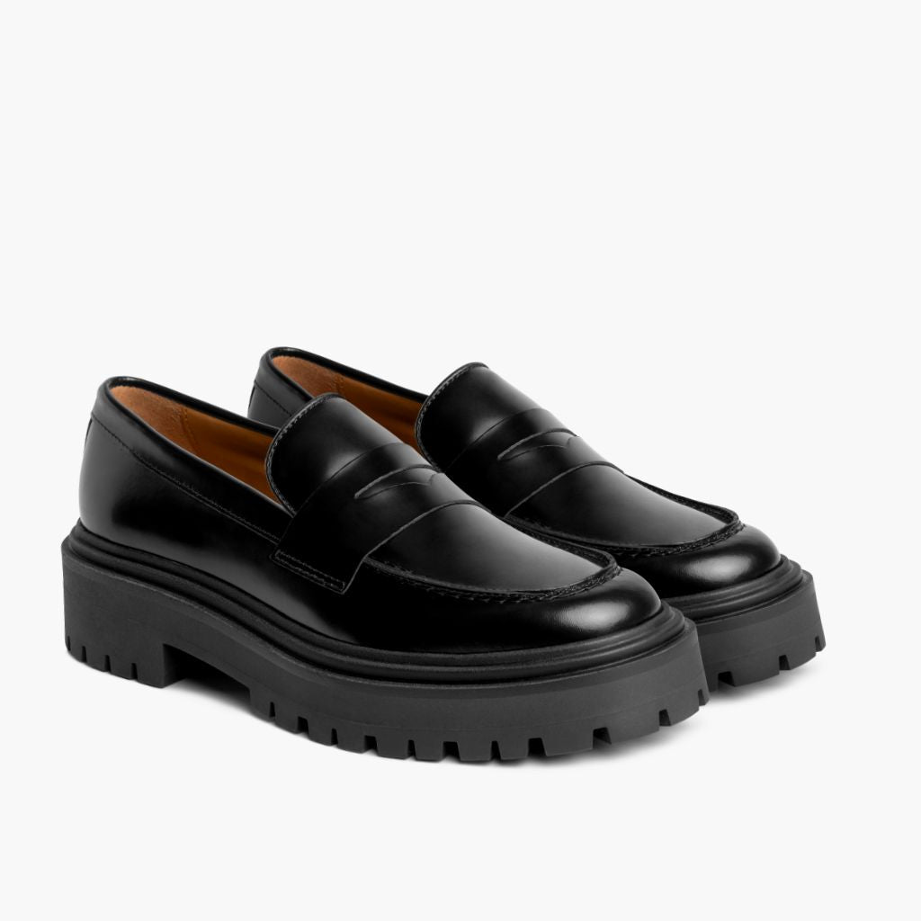 Penny Platform Zwart Leren loafers voor Dames in zwart rundleer - Zijaanzicht | Online kopen