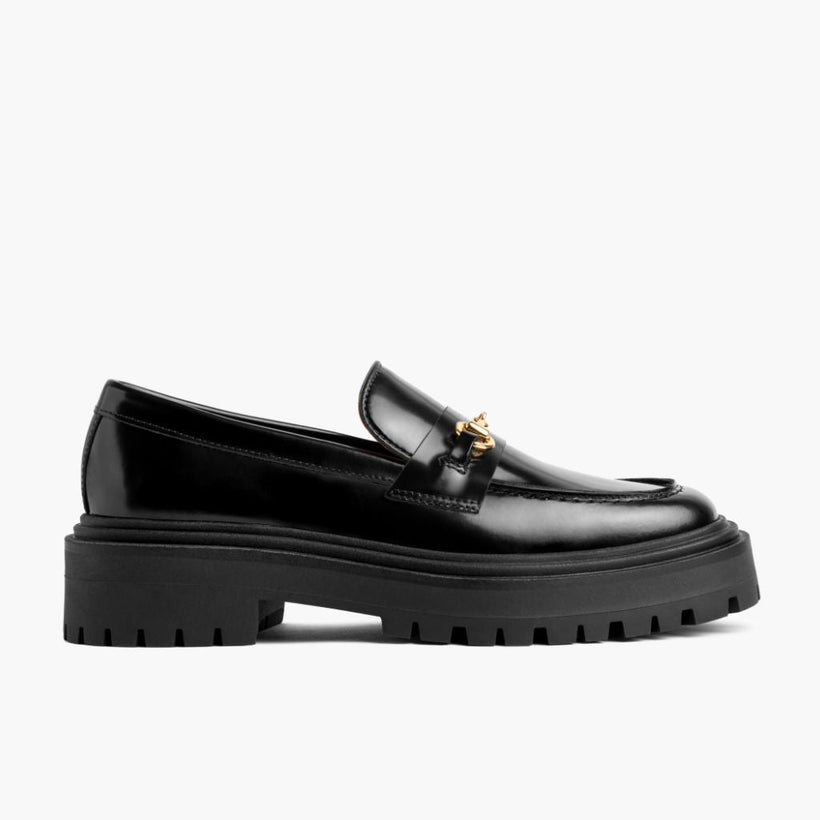 Penny Platform Zwart & Gold Leather Loafers voor Dames