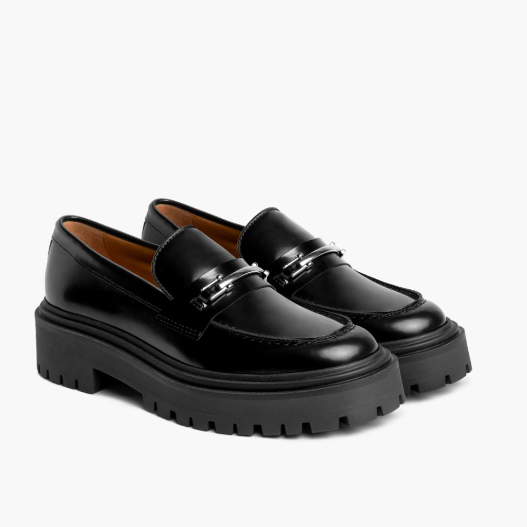 Penny Platform Zwart & Silver Leren loafers voor Dames in zwart rundleer - Zijaanzicht | Online kopen