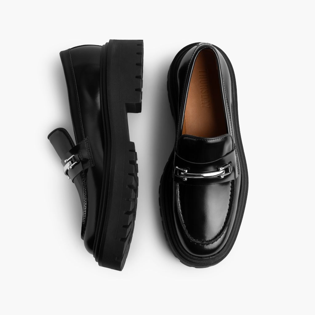 Penny Platform Zwart & Silver Leren loafers voor Dames - Versterkte hielkap & precisie dubbele stiksels