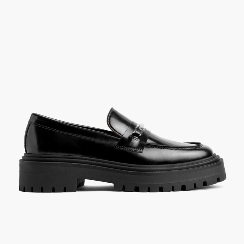 Penny Platform Zwart & Silver Leather Loafers voor Dames