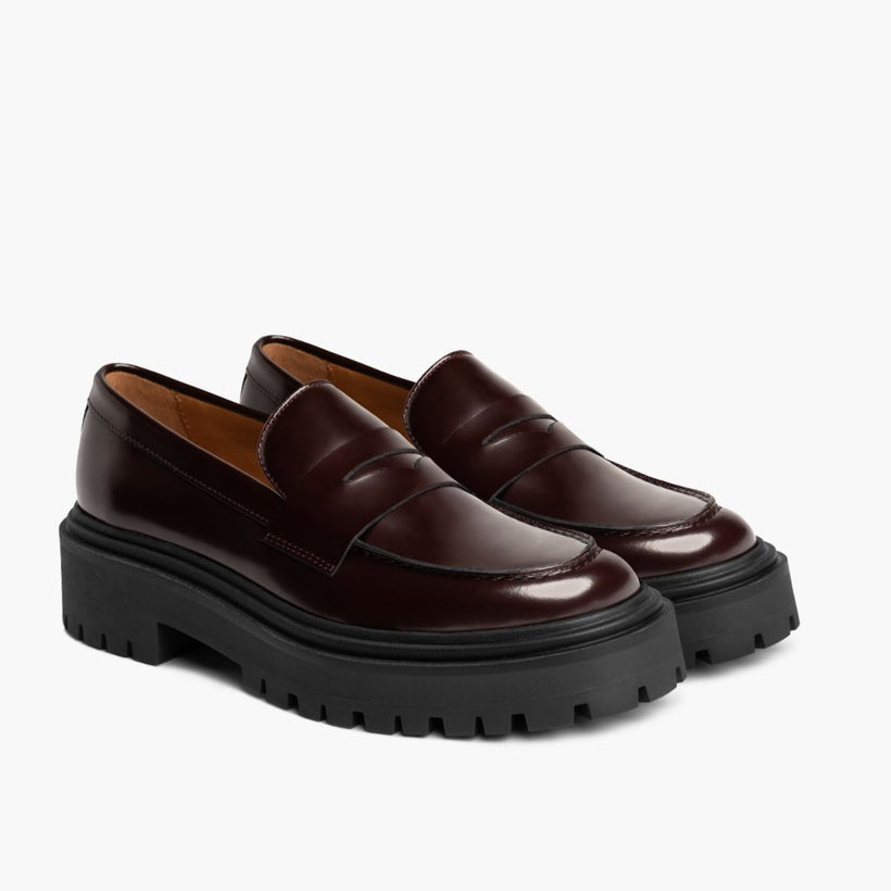 Penny Platform Bordeaux Leather Boots voor Dames