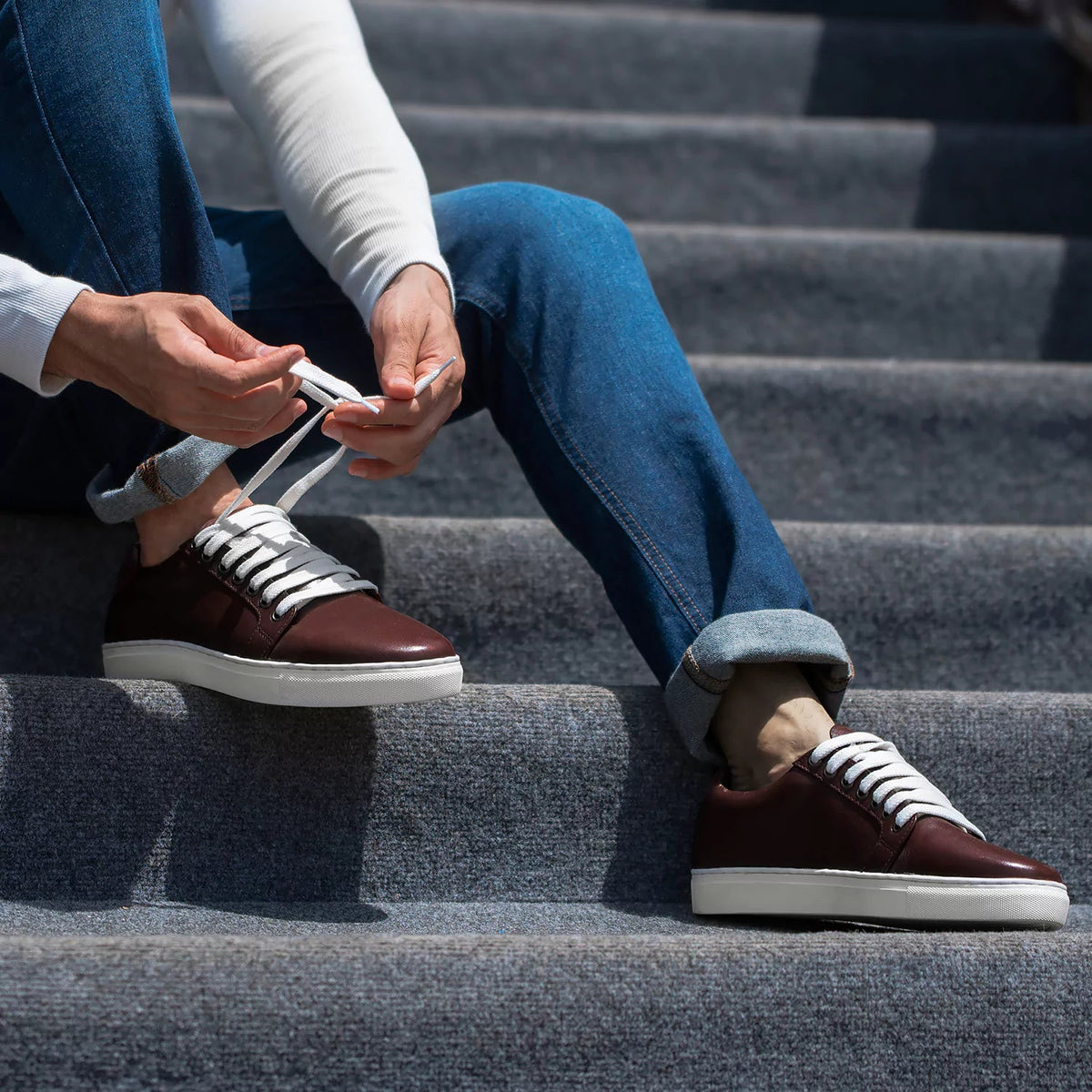 High-Traction Rubber Outsole & Lug Tread Pattern on Murphy Low Top Kastanjebruin Leren sneakers voor Heren
