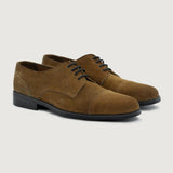 Attorney Derby Brown Suede Leather Shoes StudGuard For Men in Brown Goatskin Suede - Lateral Side Profile View | Buy Online