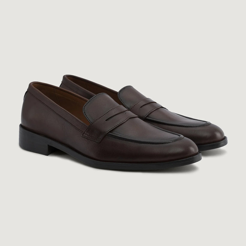 Baxton Burnished Bruin Leather Loafers voor Heren