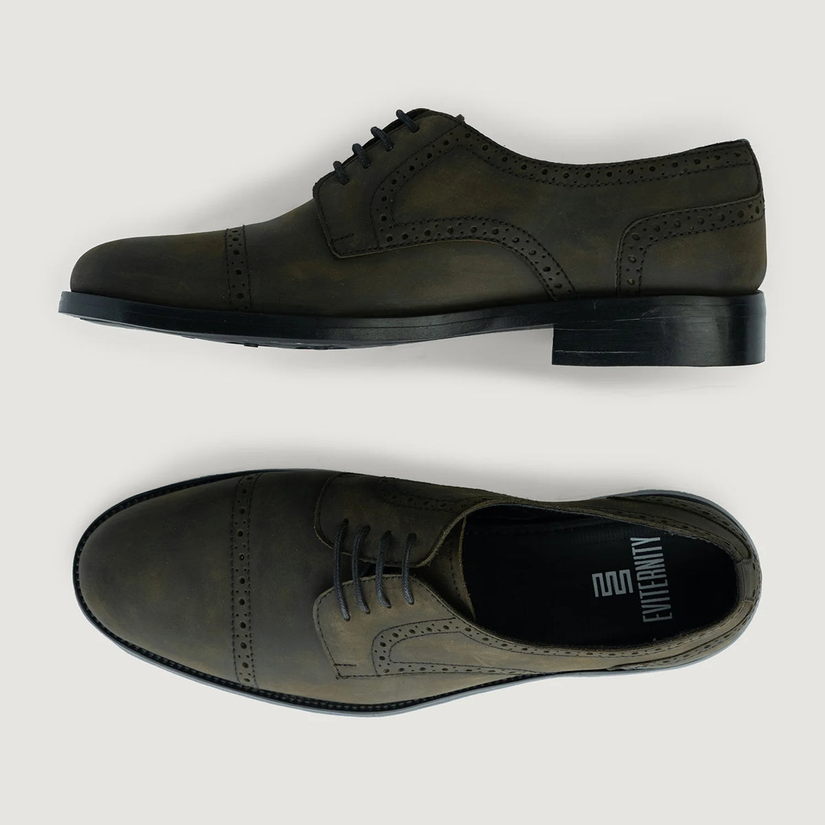 Dirk Brogues Derby Olive Oil Pullup Leather Shoes StudGuard For Men - Versterkte hielkap & precisie dubbele stiksels