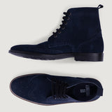 Duster Brogues Blue Suede Leather Boots StudGuard For Men - Lateral Side Profile View Showing Sleeve Cut & Athletic Taper Fit