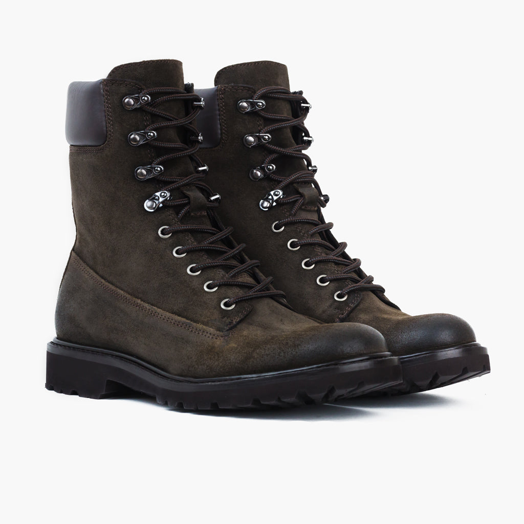 Explorer Dark Olive Suede Leren laarzen voor Heren in Olive Goatskin Suede - Zijaanzicht | Online kopen