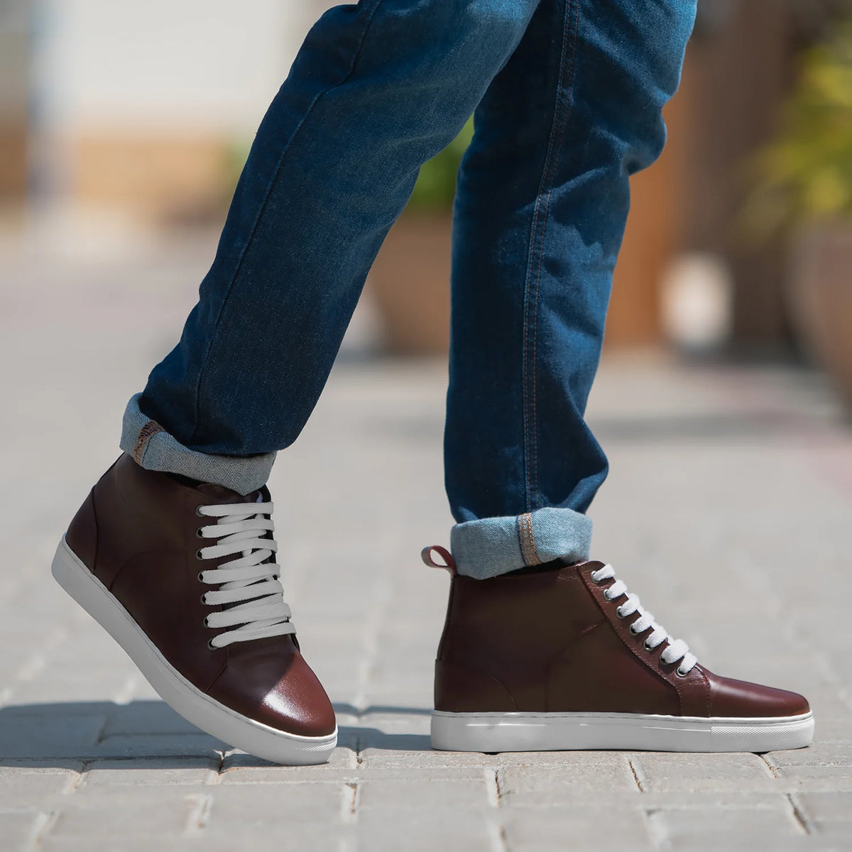 Marty High Top Kastanjebruin Leren sneakers voor Heren - Versterkte hielkap & precisie dubbele stiksels