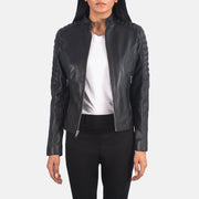 
Adalyn Gewatteerd Zwart Leren Bikerjack voor Dames in Black Sheepskin Leather - Vooraanzicht & getailleerd silhouet | Online kopen