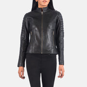 
Black Sheepskin Leather Biker Jacket - Achteraanzicht met getailleerde schouders & strakke zoom