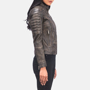 
Distressed Brown Goatskin Leather Biker Jacket - Achteraanzicht met getailleerde schouders & strakke zoom