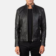 
Adornica Zwart Leren Bikerjack voor Heren in Black Sheepskin Leather - Vooraanzicht & getailleerd silhouet | Online kopen