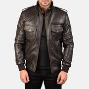 Men's Agent Shadow Bruin Leren Bomberjack voor Heren in Brown Sheepskin Leather - Front Profile View &amp; Tailored Silhouette | Buy Online