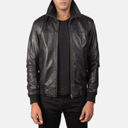 Men's Air Rolf Zwart Leren Bomberjack voor Heren in Black Sheepskin Leather - Front Profile View &amp; Tailored Silhouette | Buy Online
