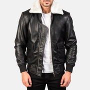 
Airin G-1 Black & White Leather Bomber Jacket in Black Sheepskin Leather - Vooraanzicht & getailleerd silhouet | Online kopen