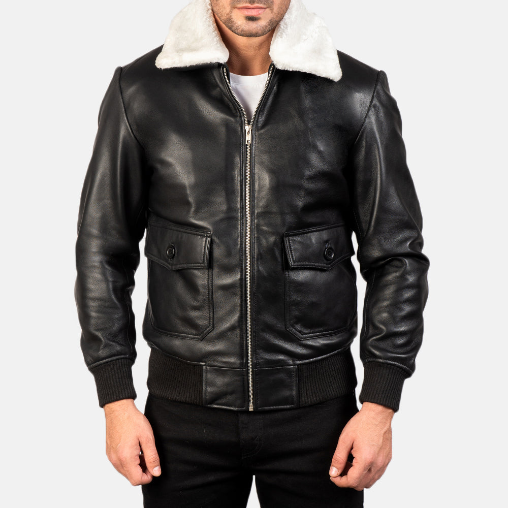 
Detailopname of Shirt with Removable Fur & Zipper Hardware on Airin G-1 Black & White Leather Bomber Jacket