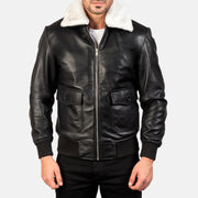 
Detailopname of Shirt with Removable Fur & Zipper Hardware on Airin G-1 Black & White Leather Bomber Jacket