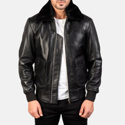 
Airin G-1 Zwart Leren Bomberjack voor Heren in Black Sheepskin Leather - Vooraanzicht & getailleerd silhouet | Online kopen