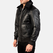
Black Sheepskin Leather Bomber Jacket - Achteraanzicht met getailleerde schouders & strakke zoom