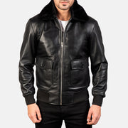 
Detailopname of Shirt with Removable Fur & Zipper Hardware on Airin G-1 Zwart Leren Bomberjack voor Heren