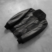
Rib Knit & Hem Craftsmanship Construction Detail on Airin G-1 Zwart Leren Bomberjack voor Heren